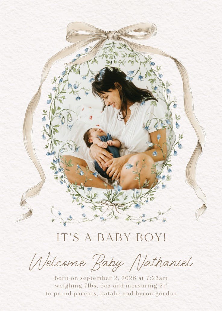 A beautiful arrival - birth announcement card