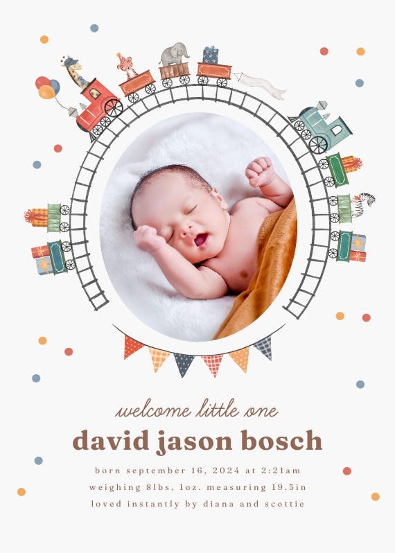 Arms crossed frame - birth announcement card