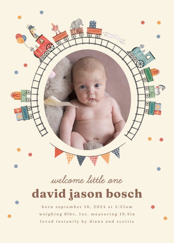Arms crossed frame - birth announcement card