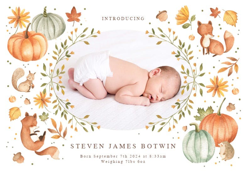 Autumn vibes - birth announcement card