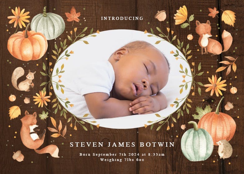 Autumn vibes - birth announcement card