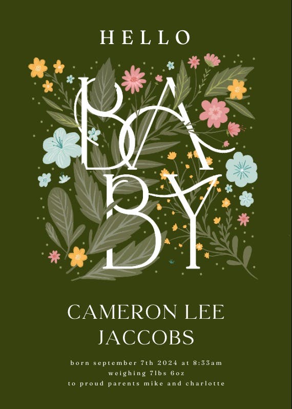 Baby blooms - birth announcement card