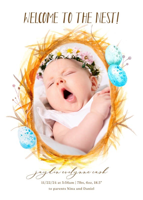 Baby nest - birth announcement card
