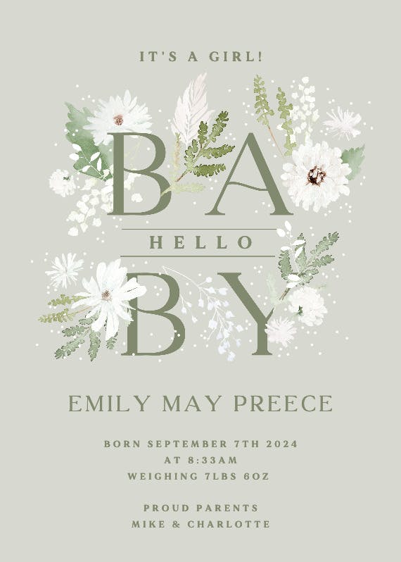 Baby winter blooms - birth announcement card