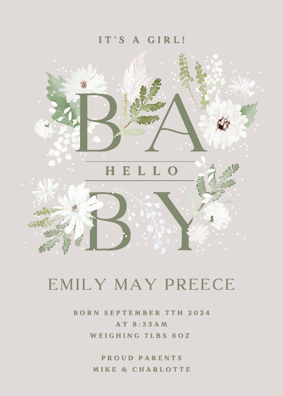 Baby winter blooms - birth announcement card