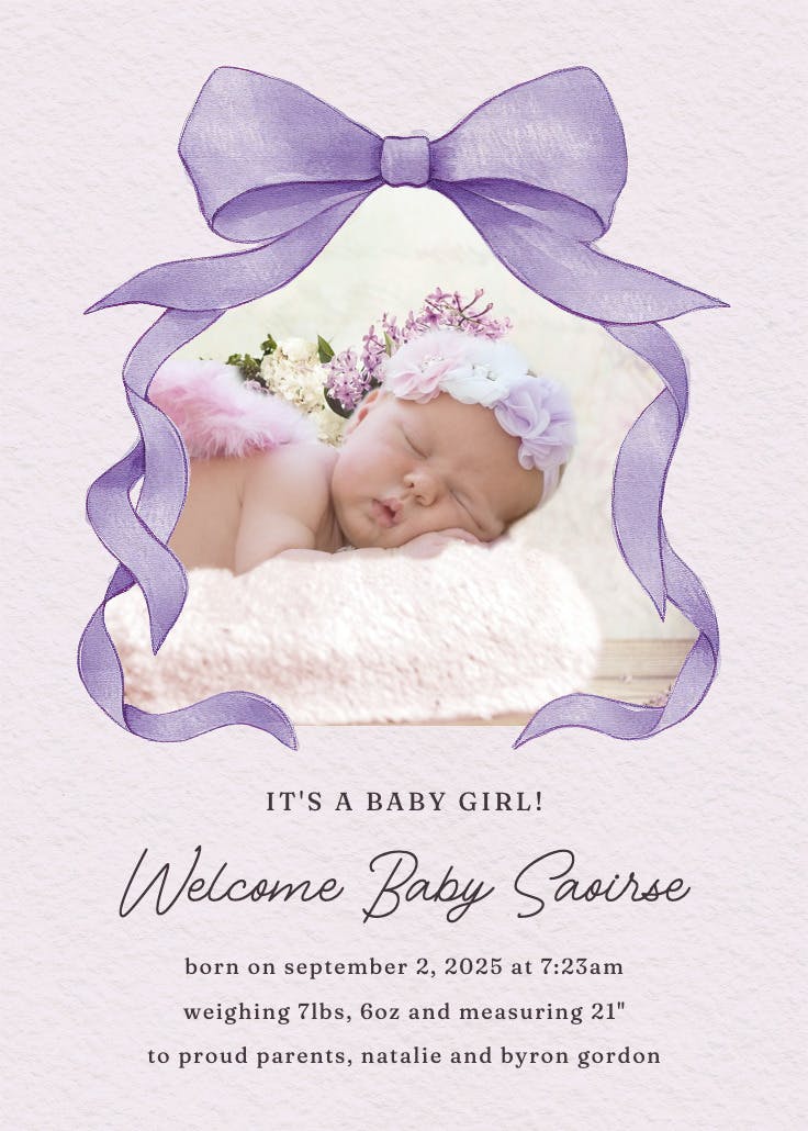 Ballerina bow photo -  anuncio de nacimiento