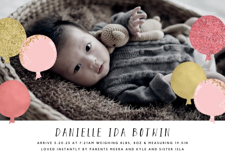 Balloons happiness - birth announcement card