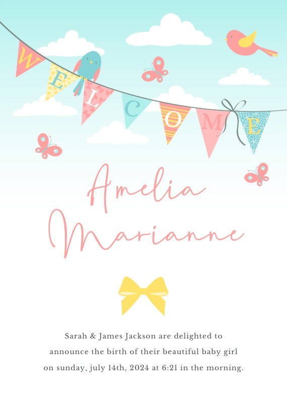 Beautiful baby girl -  announcement card template