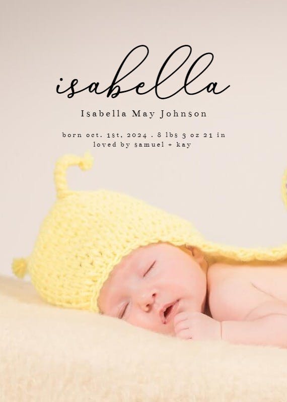 Bellisia - birth announcement card