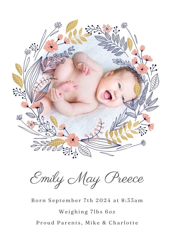 Birth wreath - birth announcement card