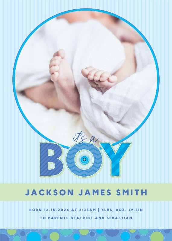 Blue stripes baby boy - birth announcement card