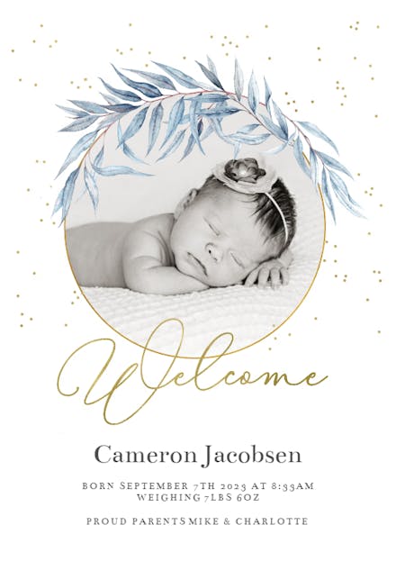 Blue wreath - Birth Announcement Card