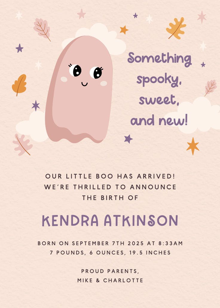 Boo-tiful baby - birth announcement card