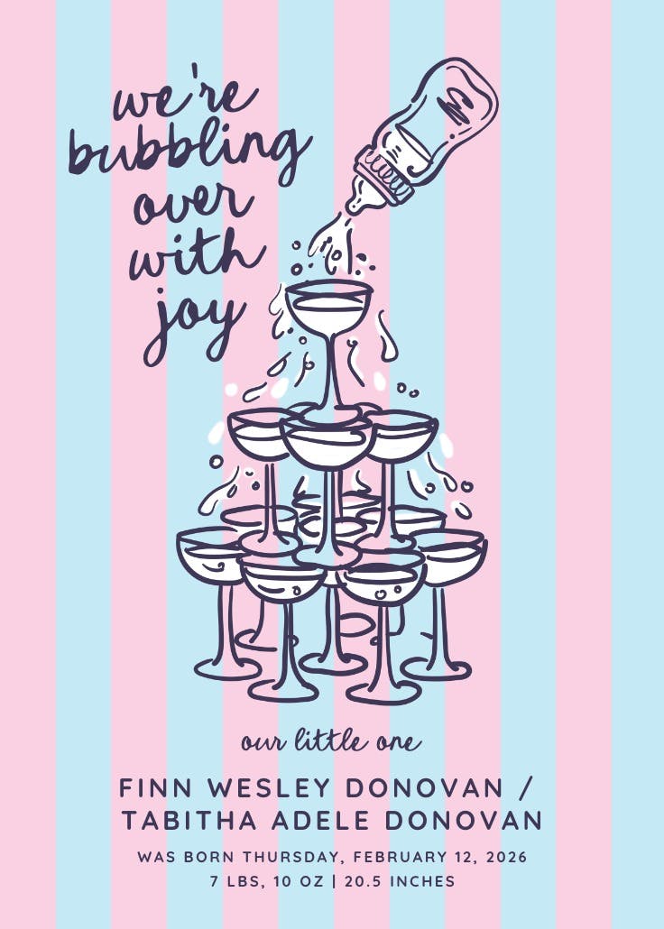 Bottle pour - birth announcement card