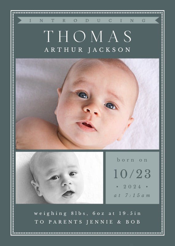 Charming baby boy - birth announcement card