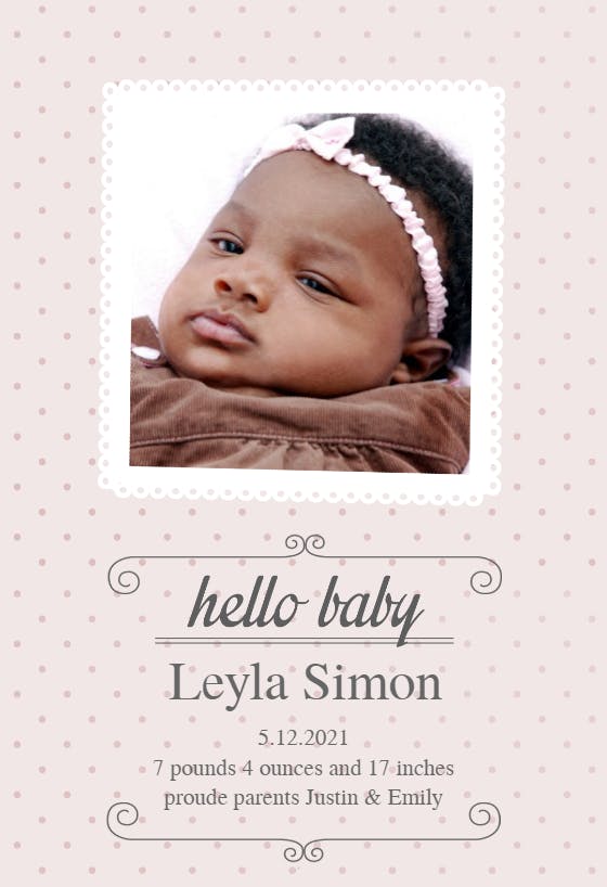 Classic pink dotted - birth announcement card