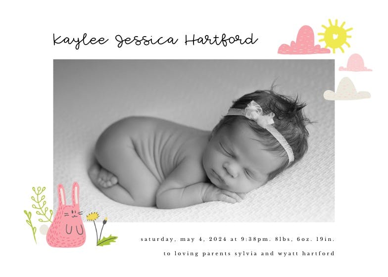 Clouds & bunny - birth announcement card