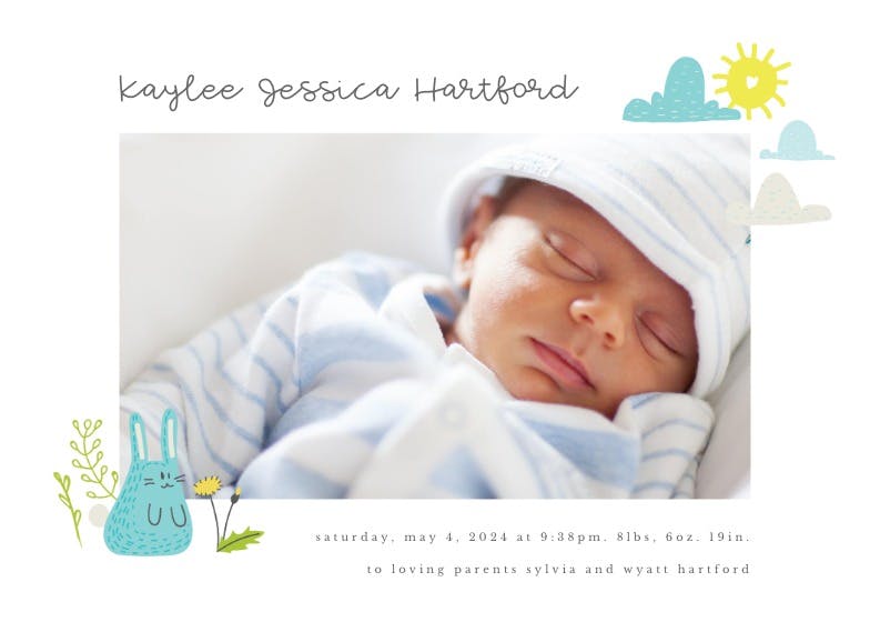 Clouds & bunny - birth announcement card