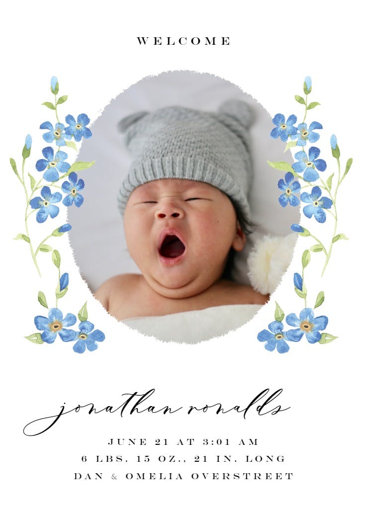 Cute blue flower - birth announcement card