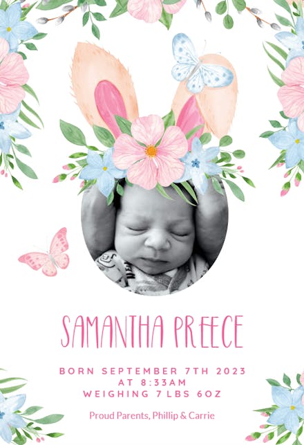 Cute Bunny Ears - Birth Announcement Card