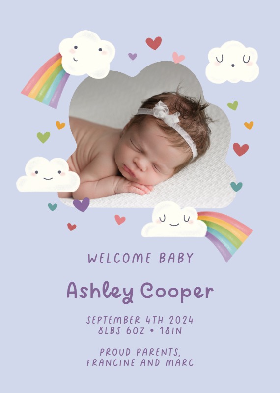 Cuteness Rainbow Overload - Birth Announcement | Greetings Island