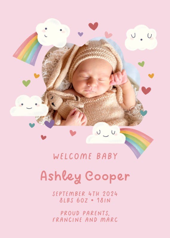Cuteness rainbow overload - birth announcement card