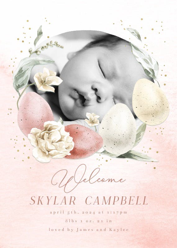Eggs wreath - birth announcement card