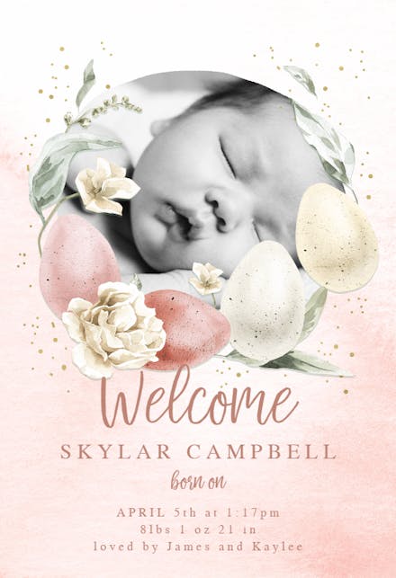 Eggs wreath - Birth Announcement Card