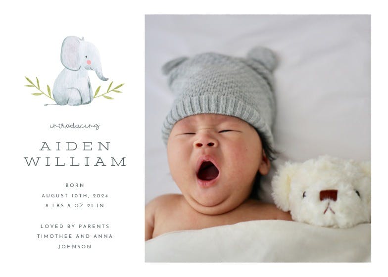 Elephant - birth announcement card