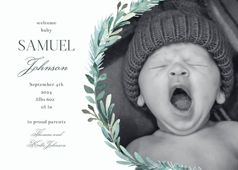 Evergreen photo - birth announcement card