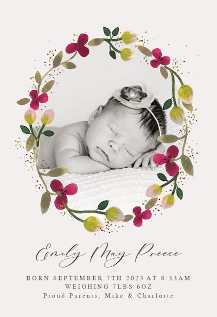 Floral Happiness - Birth Announcement Card