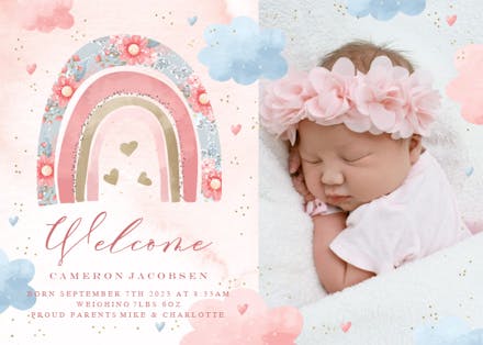 Floral rainbow - Birth Announcement Card