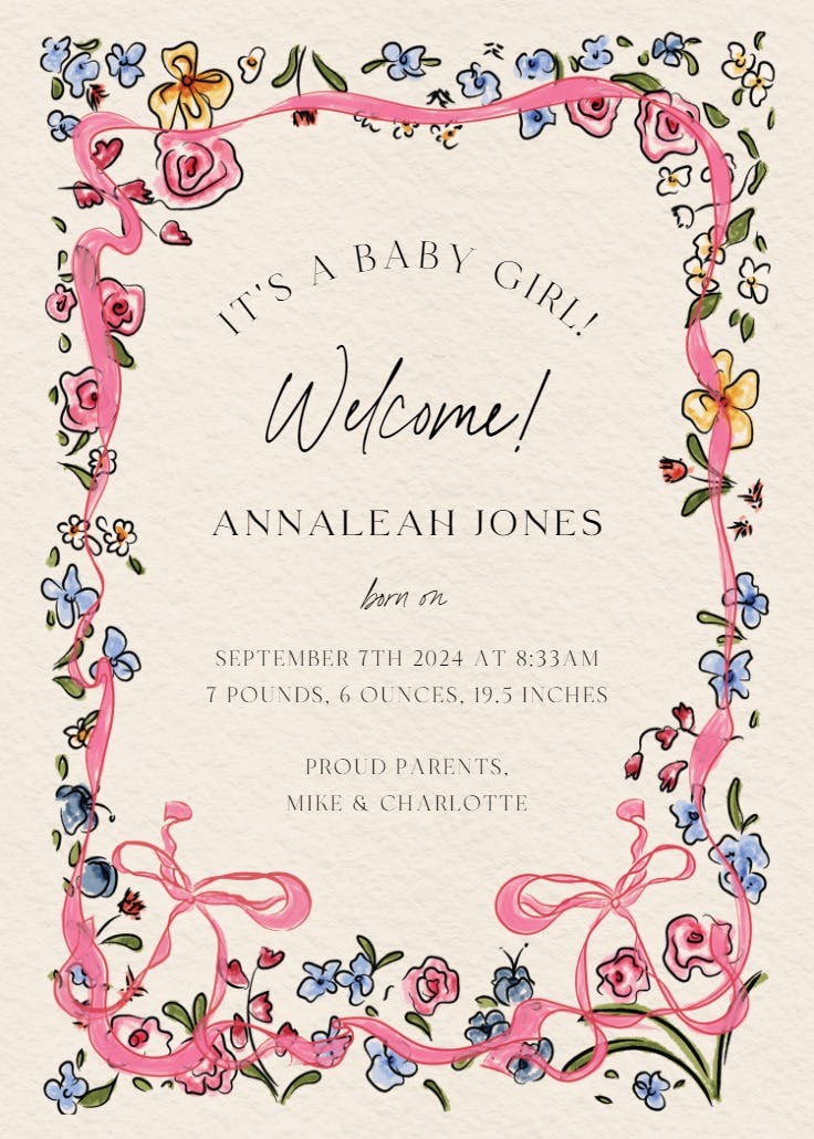 Flourished love - birth announcement card