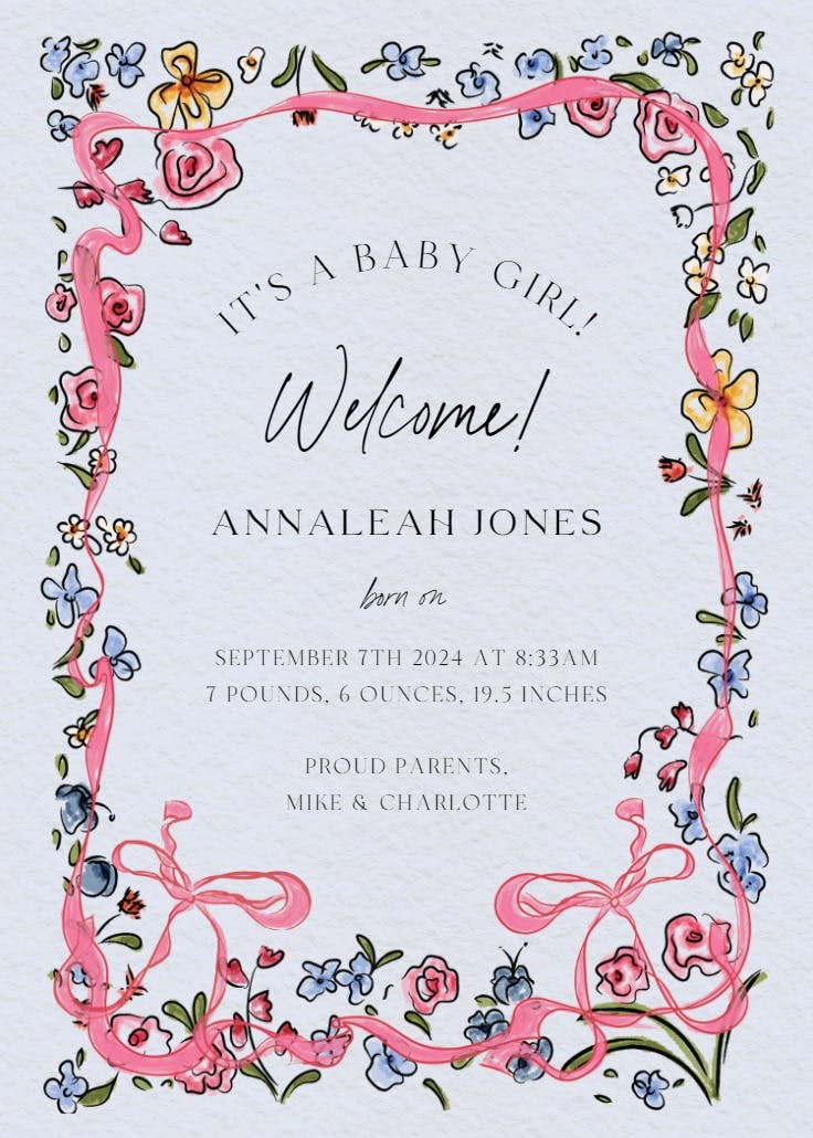 Flourished love - birth announcement card