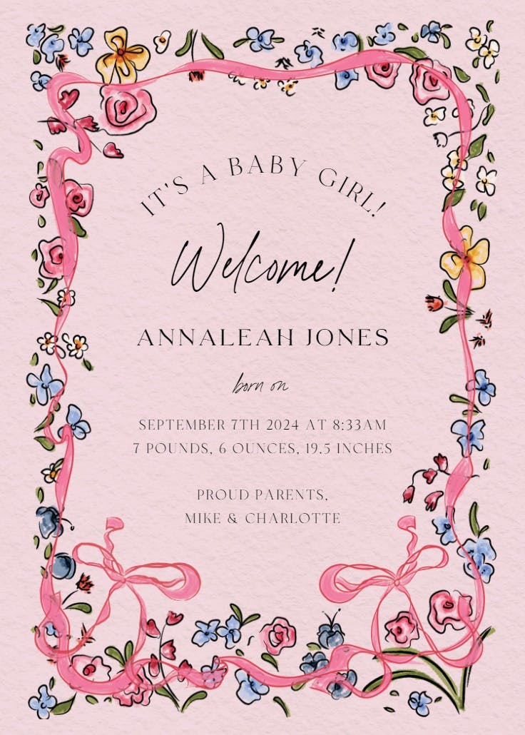 Flourished love - birth announcement card