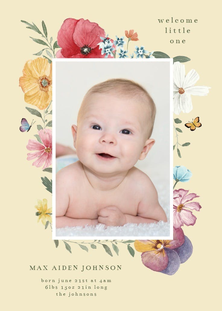 Full of flowers frame - birth announcement card