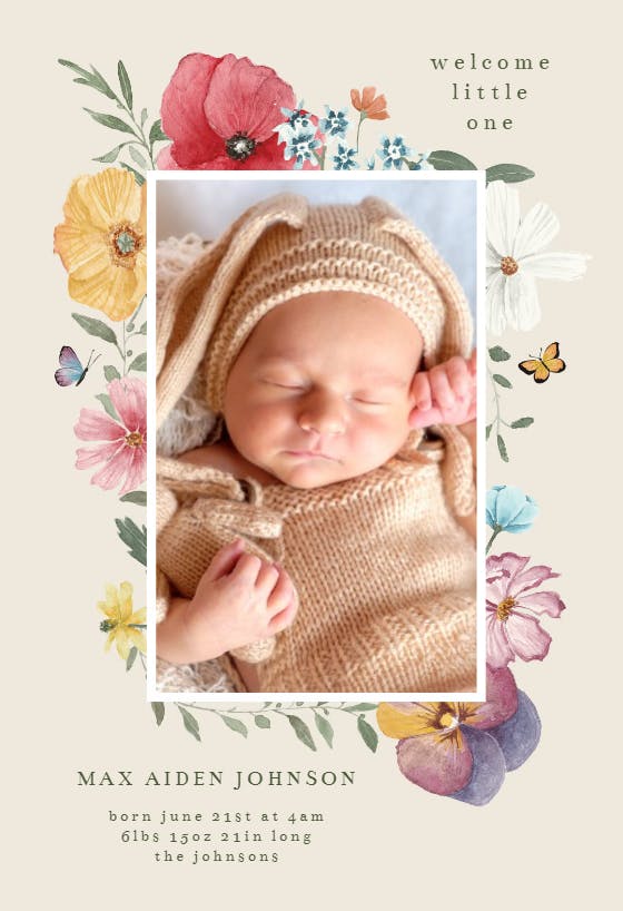 Full of flowers frame - birth announcement card
