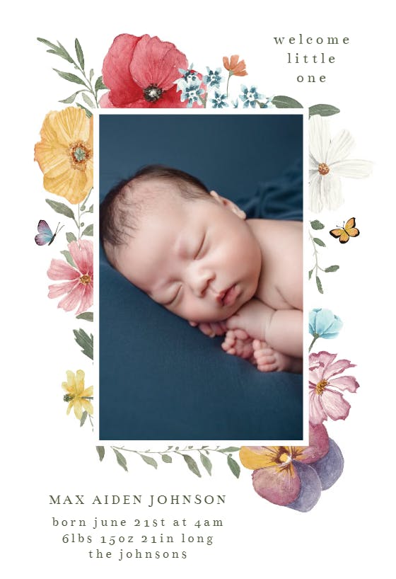 Full of flowers frame - birth announcement card