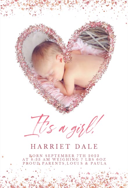 Glitter Heart - Birth Announcement Card