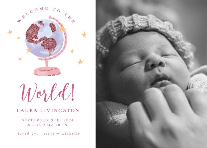 Globe - birth announcement card