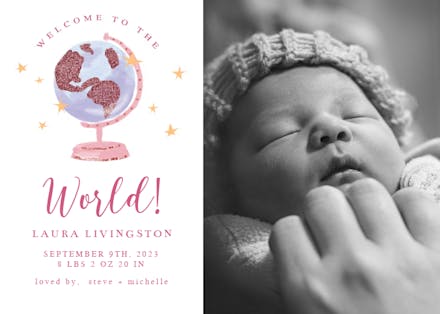 Globe - Birth Announcement Card