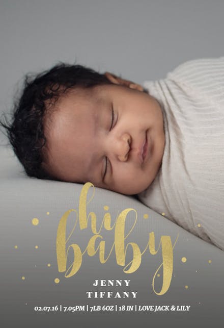 Golden lettering - Birth Announcement Card