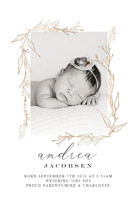 Golden Outline Branches - Birth Announcement Card