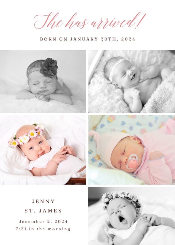 Has arrived - birth announcement card