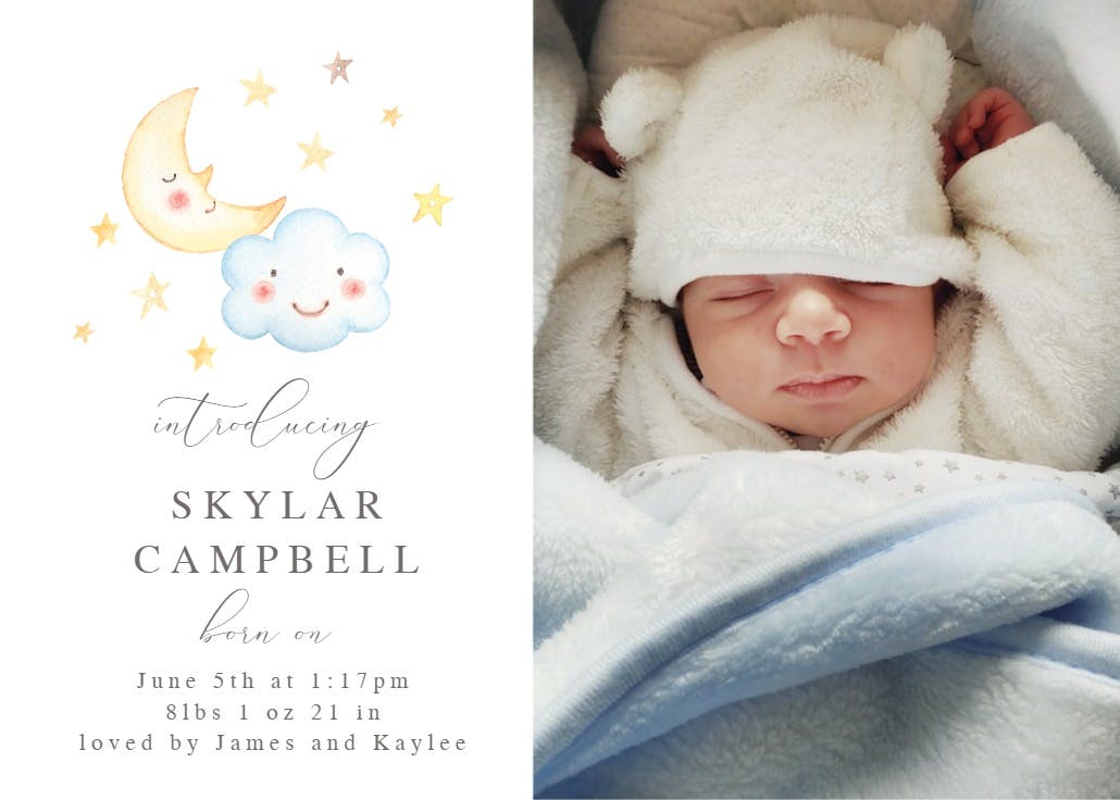 Hello baby blue - birth announcement card