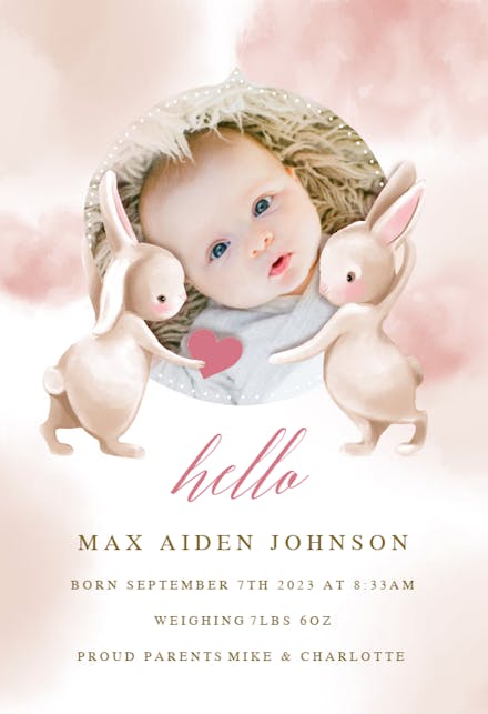 Hello bunnies - Birth Announcement Card