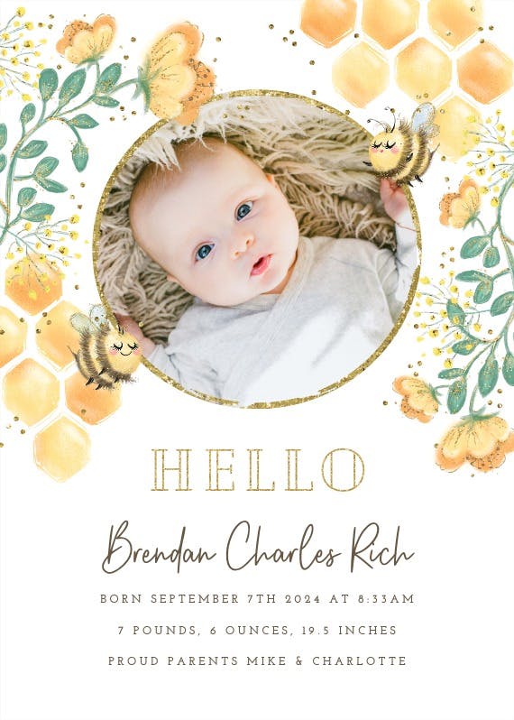 Hello little bee - birth announcement card