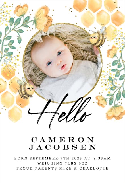 Hello Little Bee - Birth Announcement Card