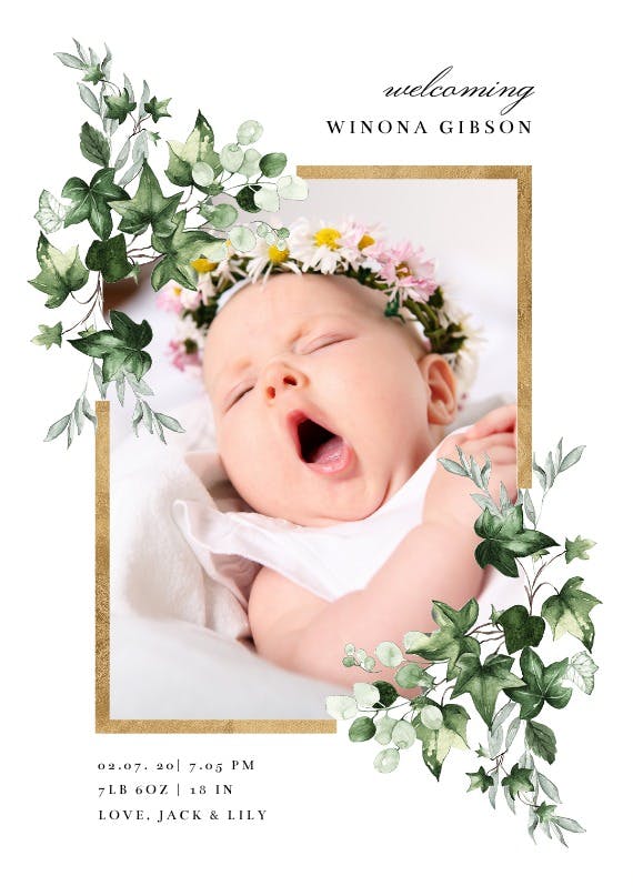 Ivy gold frame -  anuncio de nacimiento