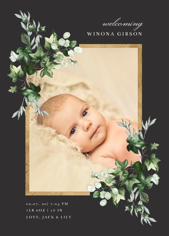 Ivy gold frame - birth announcement card